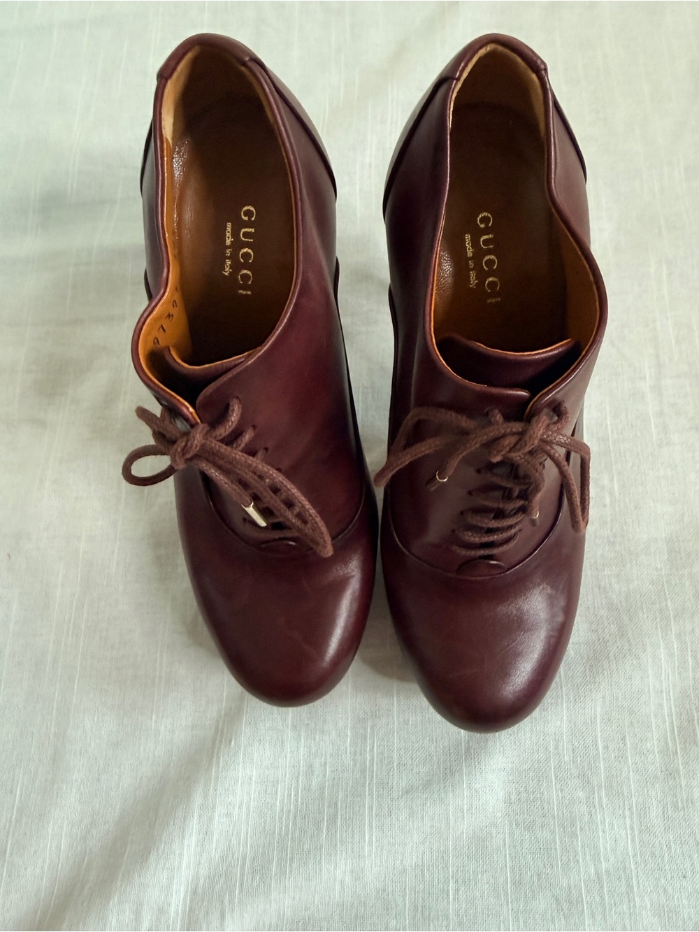 GUCCI Burgundy Leather Platform Oxford Lace Up Booties Heels 34.5⁠